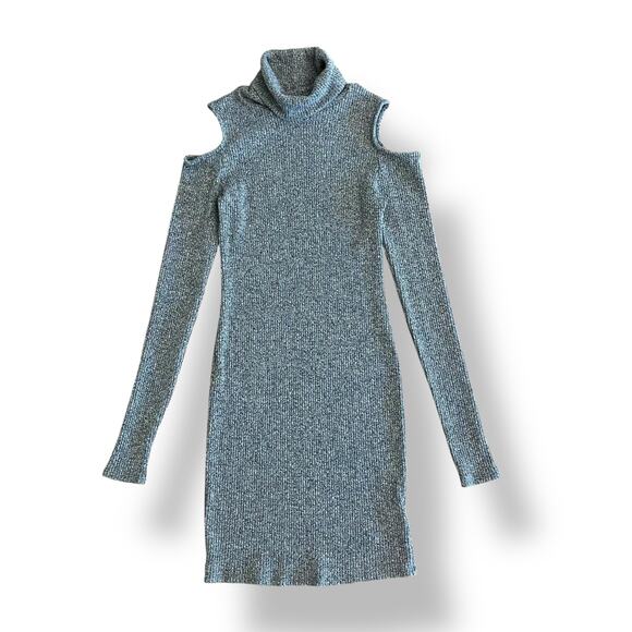 Silence and Noise Cold Shoulder Mock Neck Mini Dress Womens Size S‎ Gray - Picture 1 of 7